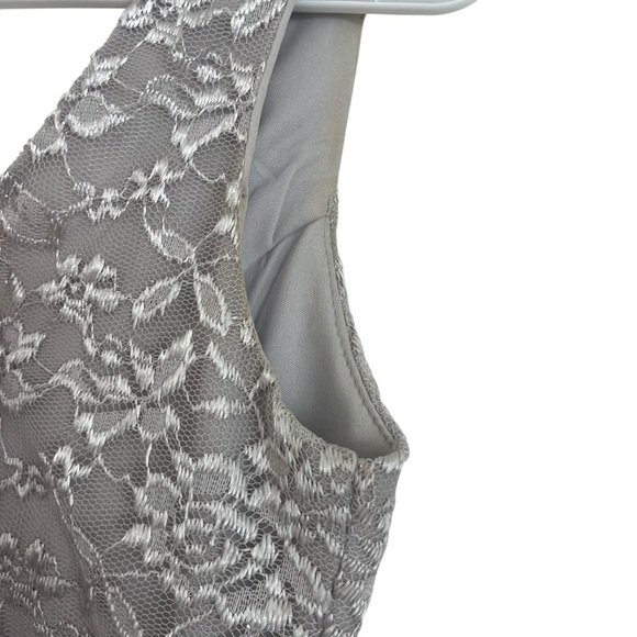 Silver Lace Chiffon Dress S Glam Formal Gown w/ Brooch Mother of the Bride Prom - Picture 11 of 16